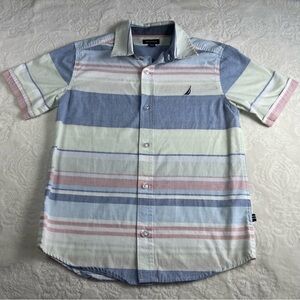 Nautica Short Sleeve Shirt Boys Medium 10/12 Pastel Stripe